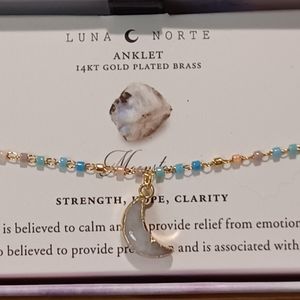 DOUBLE CHAIN LUNA NORTE MOONSTONE GEMSTONE BEADS  CHARM ANKLET ONE SIZE FITS ALL